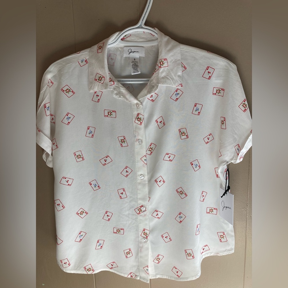 Japna White Shirt with Red and Blue Card Print